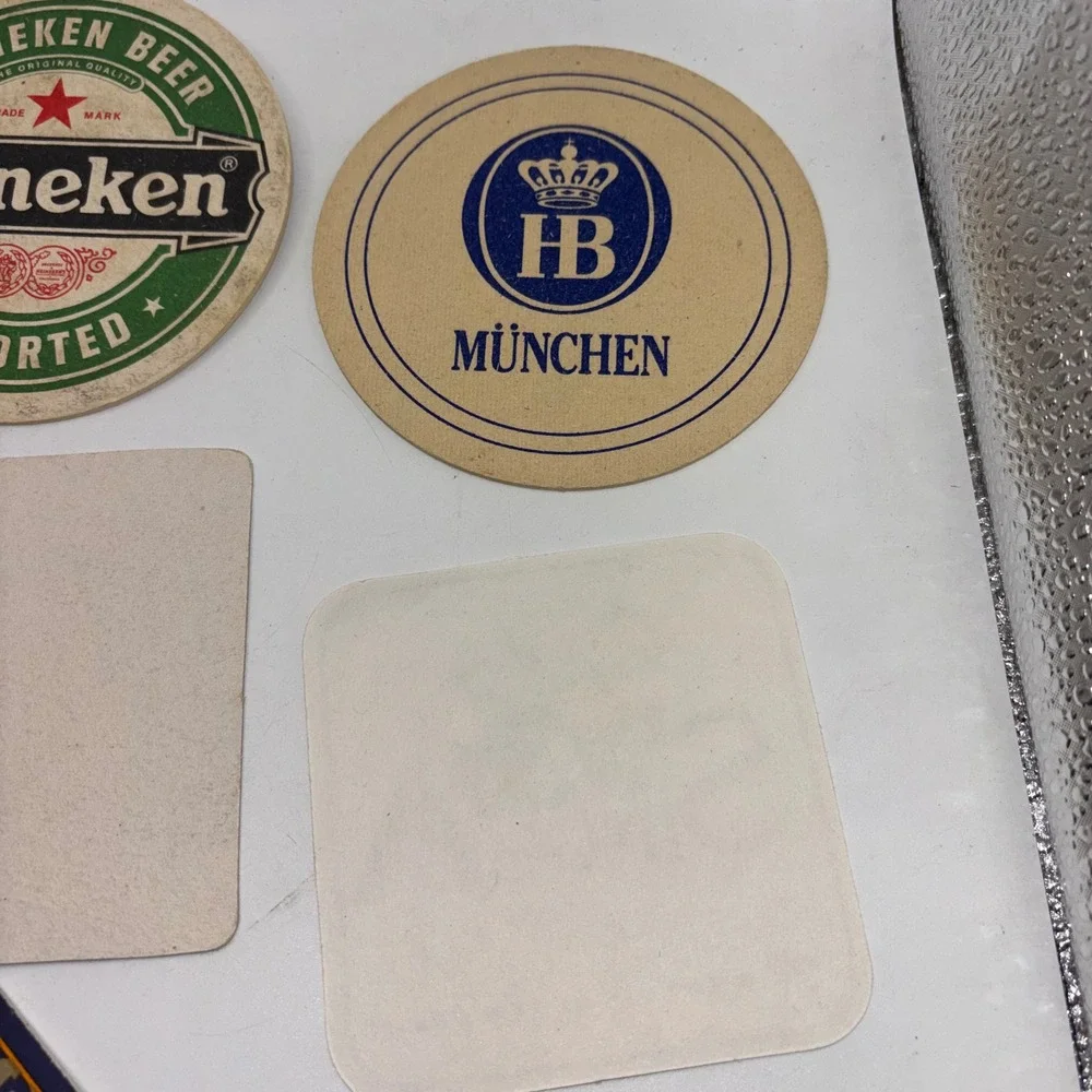 Vintage‎ Beer Coaster Lot 7pc Heineken Paulaner HB Singha Tiger Bacardi Barware